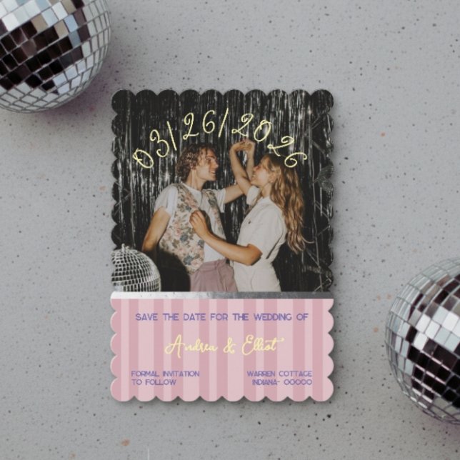 Dusty Pink Retro Spring Disco Wedding Photo Save The Date (Creator Uploaded)