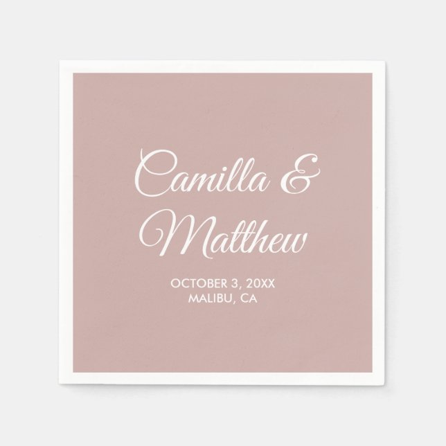 Dusty Pink Romantic Script Personalized Wedding Napkins (Front)