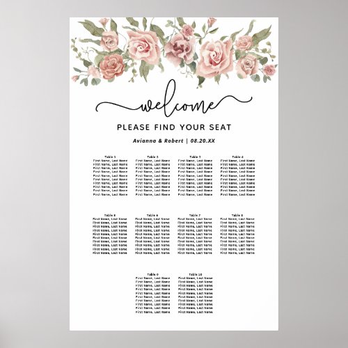 Dusty Pink Rose 10_Table Wedding Seating Chart