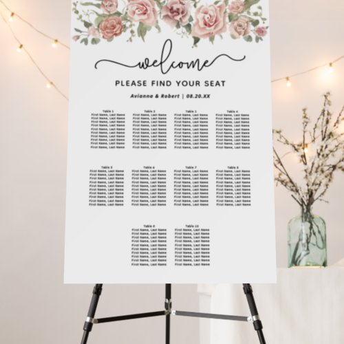 Dusty Pink Rose 10_Table Wedding Seating Chart Foam Board