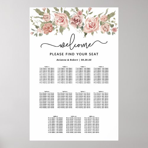 Dusty Pink Rose 11_Table Wedding Seating Chart