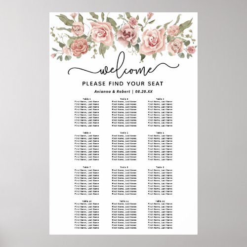 Dusty Pink Rose 12_Table Wedding Seating Chart