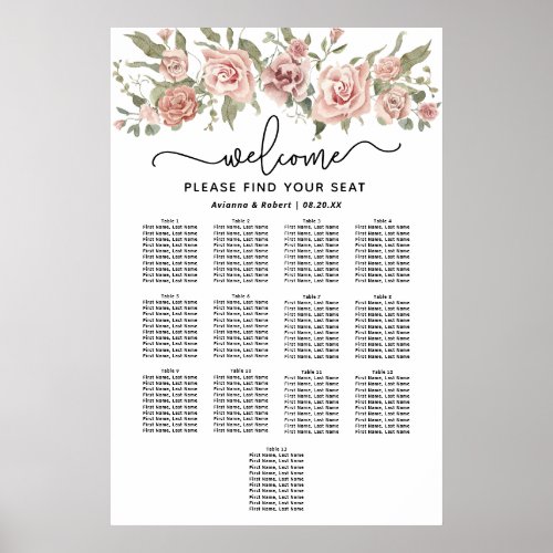 Dusty Pink Rose 13_Table Wedding Seating Chart
