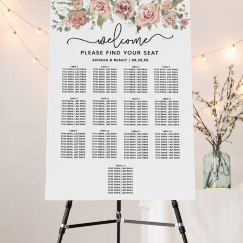 Dusty Pink Rose 13_Table Wedding Seating Chart Foam Board