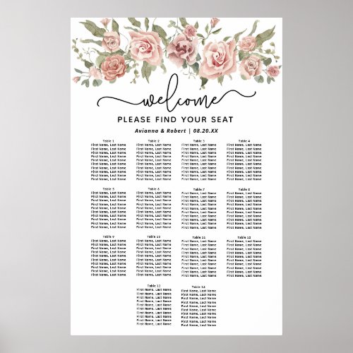 Dusty Pink Rose 14_Table Wedding Seating Chart