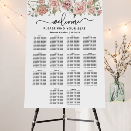 Dusty Pink Rose 14_Table Wedding Seating Chart Foam Board