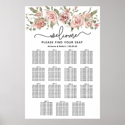 Dusty Pink Rose 15_Table Wedding Seating Chart