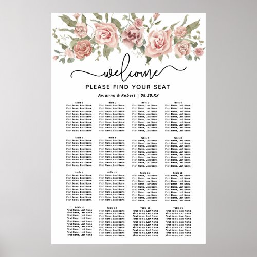 Dusty Pink Rose 16_Table Wedding Seating Chart