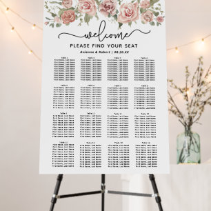 Dusty Pink Rose 16-Table Wedding Seating Chart Foam Board