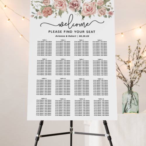 Dusty Pink Rose 16_Table Wedding Seating Chart Foam Board