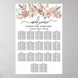 Dusty Pink Rose 17-Table Wedding Seating Chart