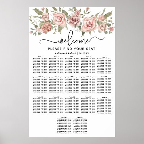 Dusty Pink Rose 17_Table Wedding Seating Chart