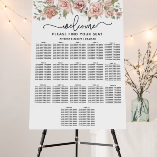 Dusty Pink Rose 17_Table Wedding Seating Chart Foam Board