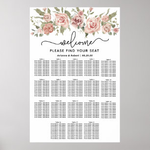 Dusty Pink Rose 18-Table Wedding Seating Chart