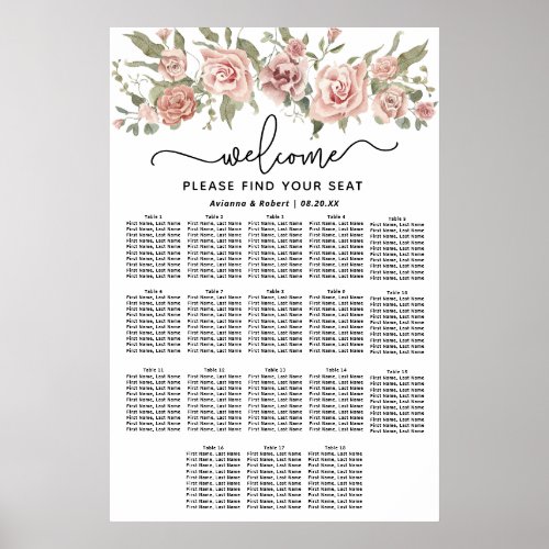 Dusty Pink Rose 18_Table Wedding Seating Chart