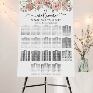 Dusty Pink Rose 18-Table Wedding Seating Chart Foam Board