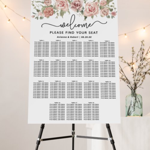 Dusty Pink Rose 18_Table Wedding Seating Chart Foam Board