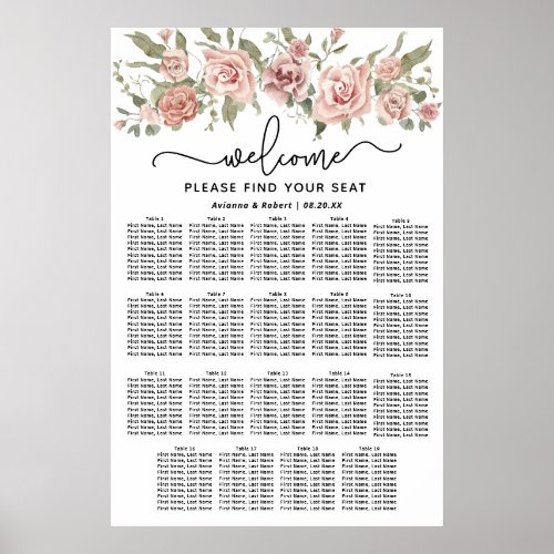 Dusty Pink Rose 19_Table Wedding Seating Chart