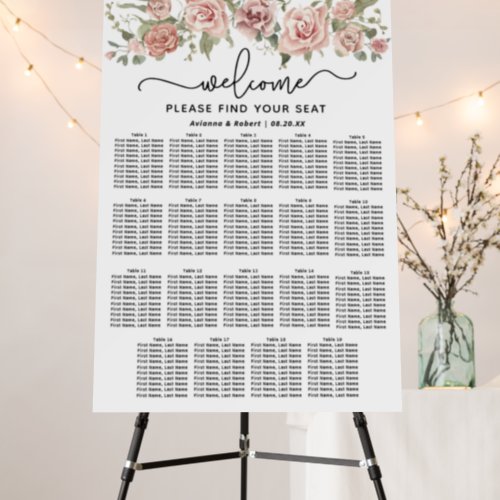 Dusty Pink Rose 19_Table Wedding Seating Chart Foam Board