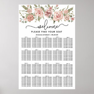 Dusty Pink Rose 20-Table Wedding Seating Chart