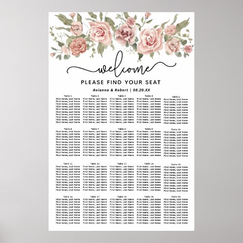 Dusty Pink Rose 20_Table Wedding Seating Chart