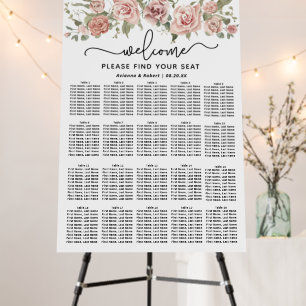 Dusty Pink Rose 20-Table Wedding Seating Chart Foam Board