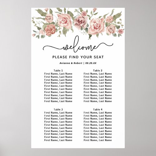 Dusty Pink Rose 4_Table Wedding Seating Chart