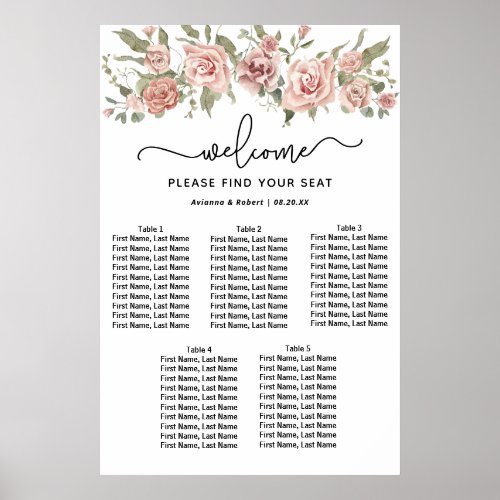 Dusty Pink Rose 5_Table Wedding Seating Chart