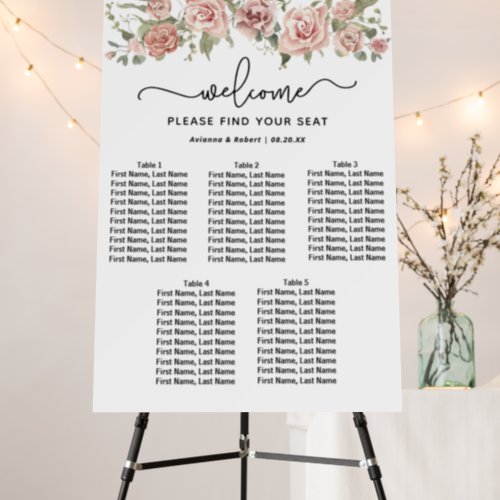 Dusty Pink Rose 5_Table Wedding Seating Chart Foam Board