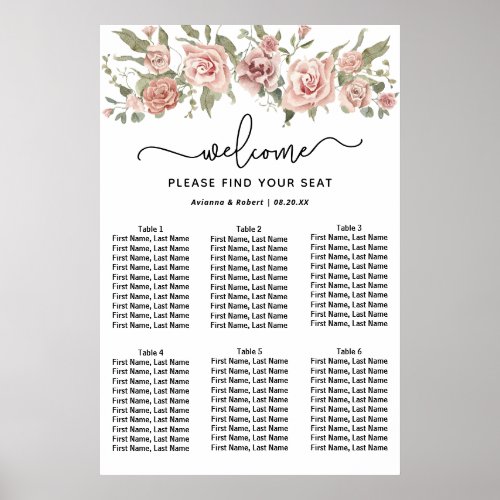Dusty Pink Rose 6_Table Wedding Seating Chart