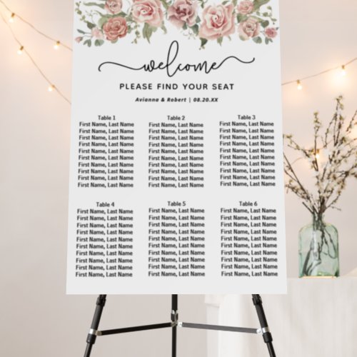 Dusty Pink Rose 6_Table Wedding Seating Chart Foam Board