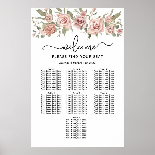 Dusty Pink Rose 7_Table Wedding Seating Chart
