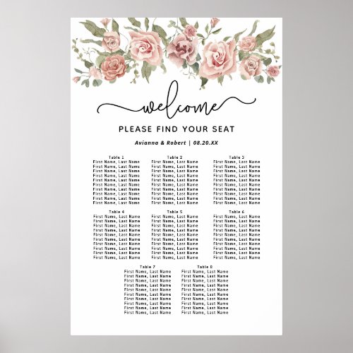 Dusty Pink Rose 8_Table Wedding Seating Chart