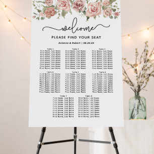 Dusty Pink Rose 8-Table Wedding Seating Chart Foam Board