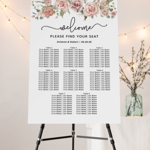 Dusty Pink Rose 8_Table Wedding Seating Chart Foam Board