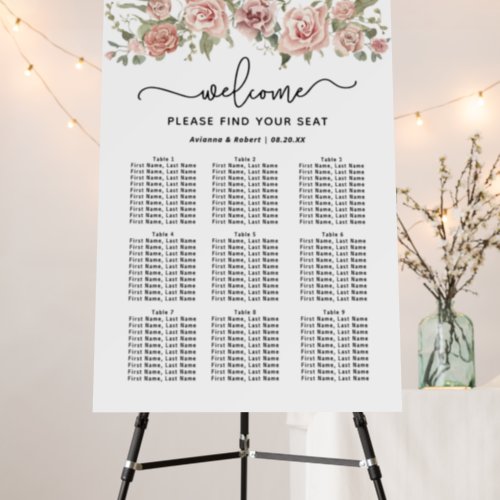 Dusty Pink Rose 9_Table Wedding Seating Chart Foam Board