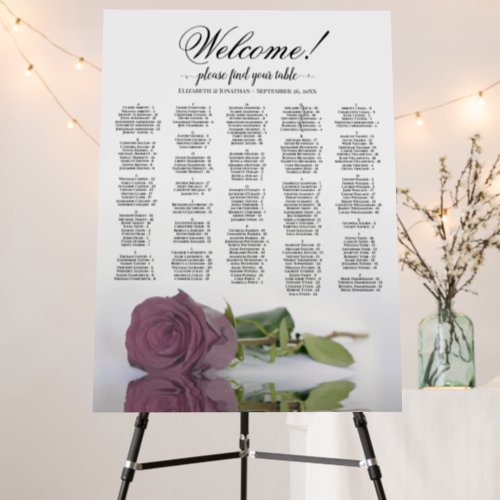 Dusty Pink Rose Alphabetical Seating Chart Welcome Foam Board