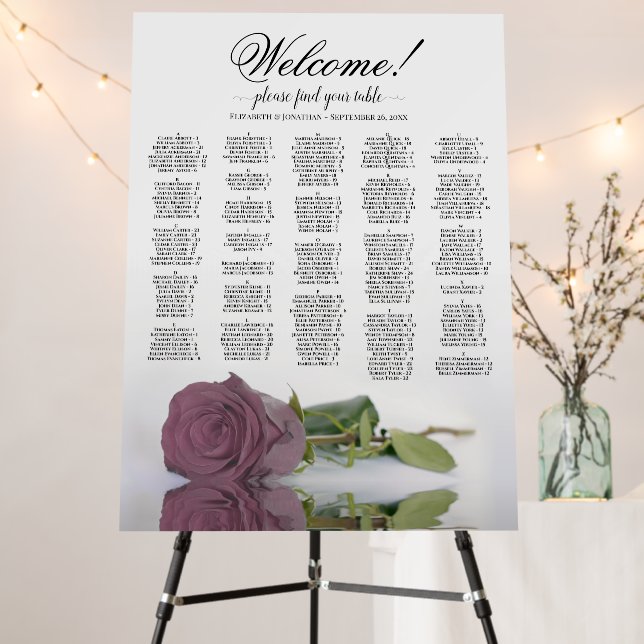 Dusty Pink Rose Alphabetical Seating Chart Welcome Foam Board (In Situ (Stand))