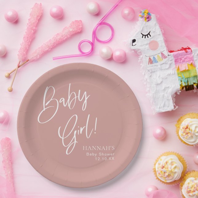 Dusty Pink/ Rose Baby Girl Baby Shower Paper Plates (Party)