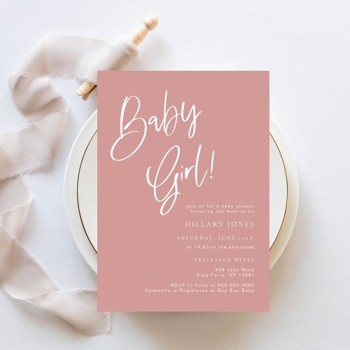 Dusty Pink Rose baby girl Bohemian Baby Shower Invitation