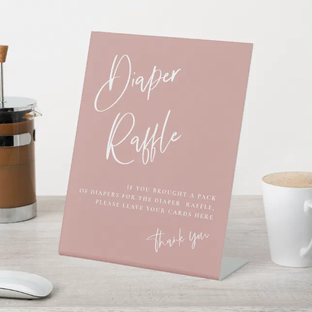 Pink Diaper Raffle Sign Dusty Pink/ Rose Baby Shower Diaper Raffle Pedestal Sign | Zazzle