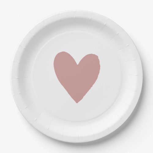 Dusty Pink Rose Baby Shower Heart Paper Plates
