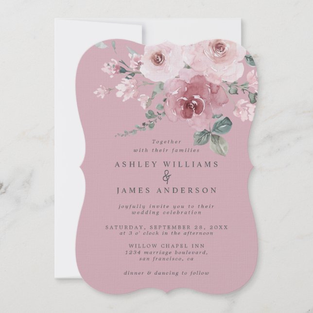 Dusty Pink Rose Bleached Mauve Wedding Invitation (Front)