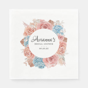 Dusty Pink Rose Blue Floral Bridal Shower Napkins
