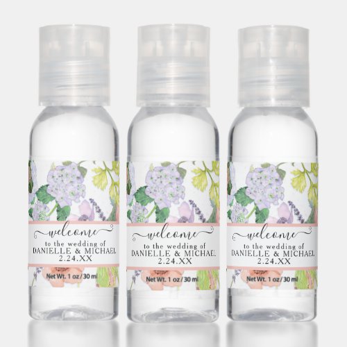 Dusty Pink Rose Blue Hydrangea Foliage Wedding Hand Sanitizer