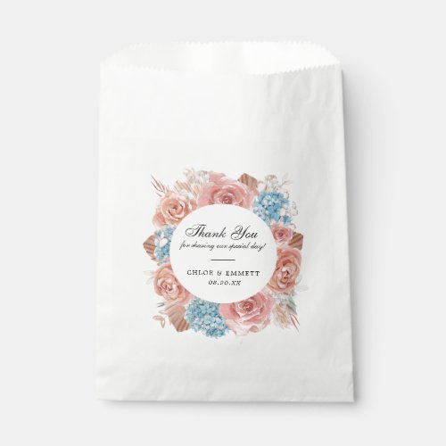 Dusty Pink Rose Blue Hydrangea Wedding Favor Bag