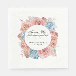 Dusty Pink Rose Blue Hydrangea Wedding Napkins