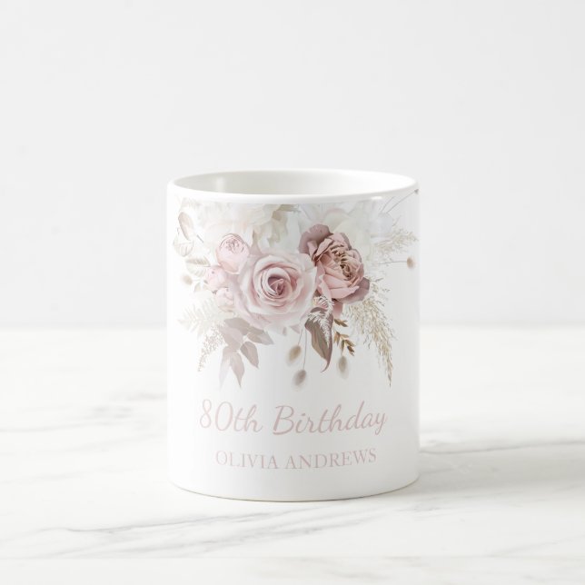 Dusty Pink Rose Blush 80th Birthday Party Gift Coffee Mug (Center)