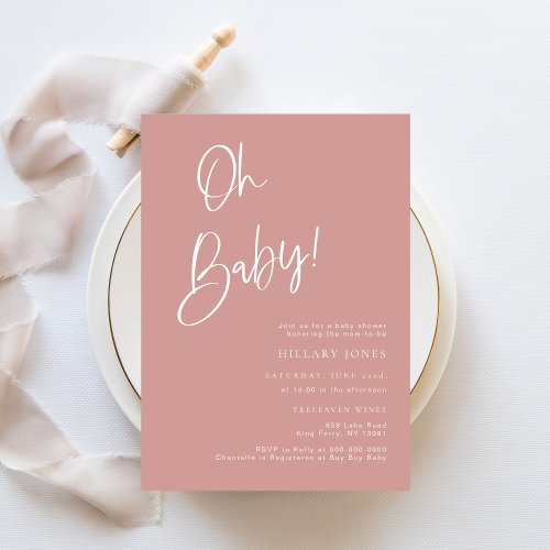 Dusty Pink Rose Bohemian Baby Shower Invitation