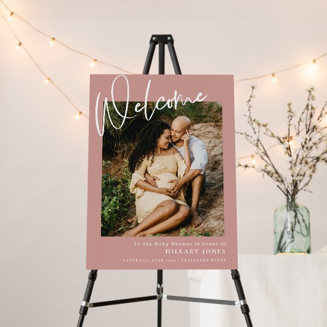 Dusty Pink/ Rose Boho photo Baby Shower Welcome Foam Board (In Situ (Stand))